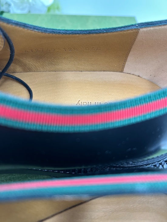 Men’s Gucci Black Leather Derby Shoes with Green-Red Web trim Size 12.5 main image 7